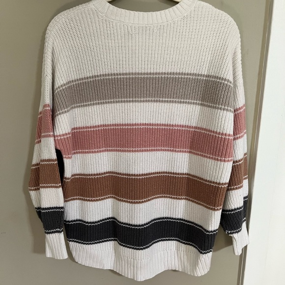 Hollister Women's Striped Sweater in Cream, Pink, and Brown - Picture 4 of 4